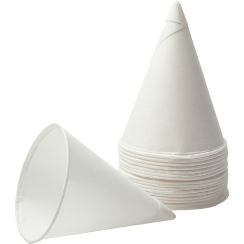 Rolled Rim, Poly Bagged Paper Cone Cups, 4oz, White, 5000/carton