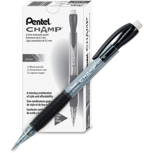 CHAMP MECHANICAL PENCIL, 0.5 MM, HB (#2.5), BLACK LEAD, TRANSLUCENT GRAY BARREL, DOZEN