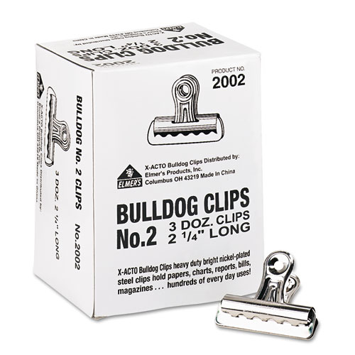 BULLDOG CLIPS, MEDIUM, NICKEL-PLATED, 36/BOX