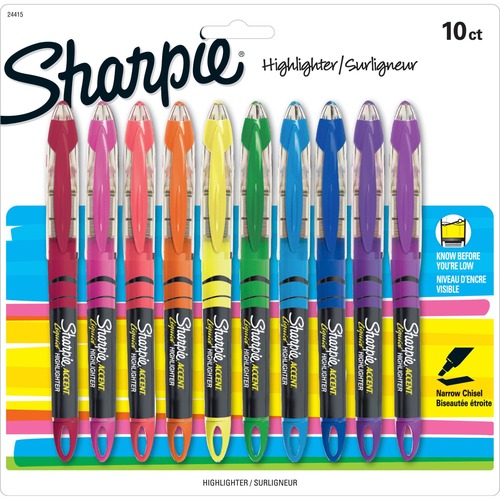 LIQUID PEN STYLE HIGHLIGHTERS, CHISEL TIP, ASSORTED COLORS, 10/SET