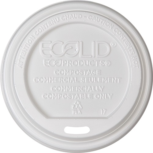 ECOLID RENEWABLE/COMPOSTABLE HOT CUP LID, PLA, FITS 10-20 OZ HOT CUPS, 50/PACK, 16 PACKS/CARTON