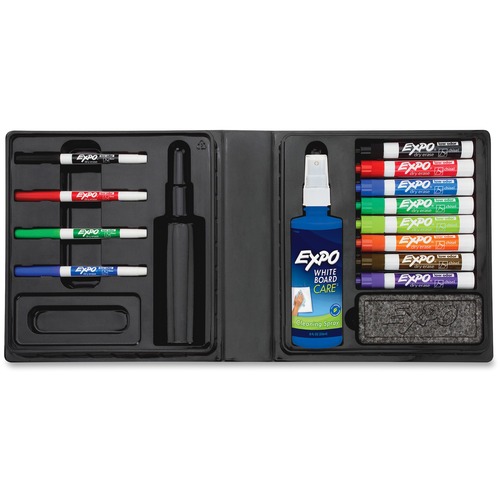 LOW-ODOR DRY ERASE MARKER, ERASER AND CLEANER KIT, ASSORTED TIPS, ASSORTED COLORS, 12/SET