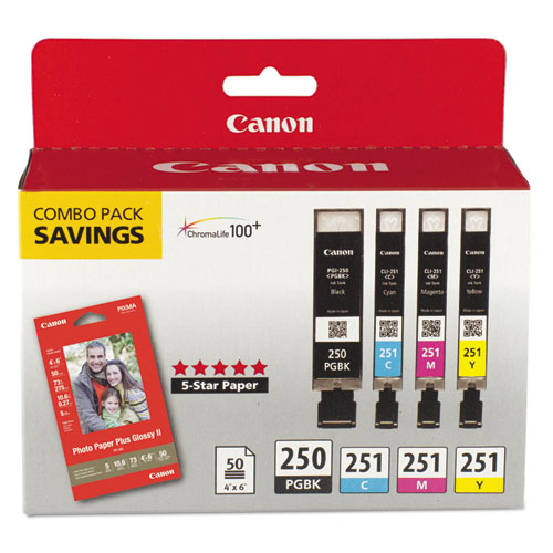 Canon 6497B004 (PGI-250) Pigment Black/Cyan/Magenta/Yellow OEM Ink Pack