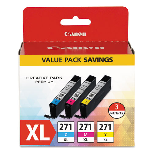 Canon 0337C005 (CLI-271XL) Cyan, Magenta, Yellow OEM High Yield Ink Cartridge (3 Color Value Pack)