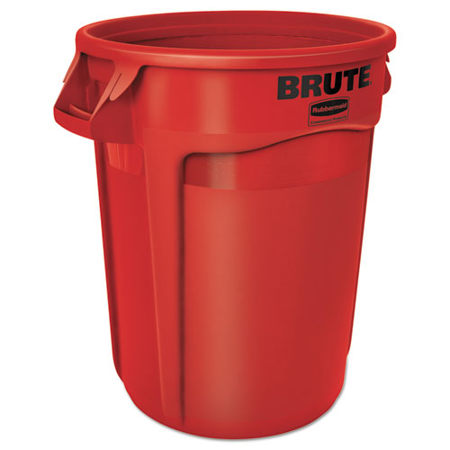 Round Brute Container, Plastic, 32 Gal, Red