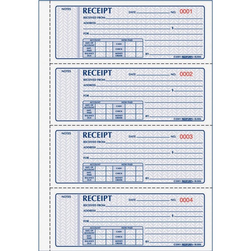 BOOK,RECEIPT,3PT,4 PER PAGE