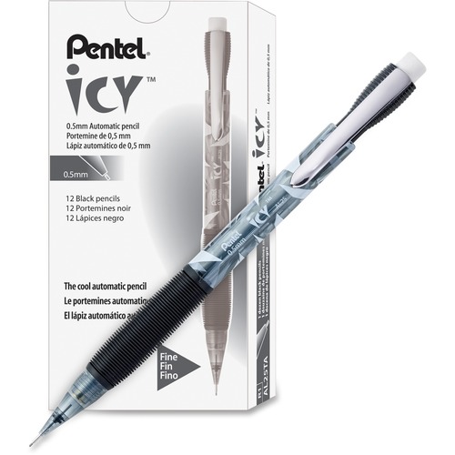 ICY MECHANICAL PENCIL, 0.5 MM, HB (#2.5), BLACK LEAD, TRANSPARENT SMOKE BARREL, DOZEN