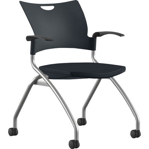 9to5 Seating  Nesting Chair,w/Arms&Casters,25"x26"x33",BK Plastic/SR Frame