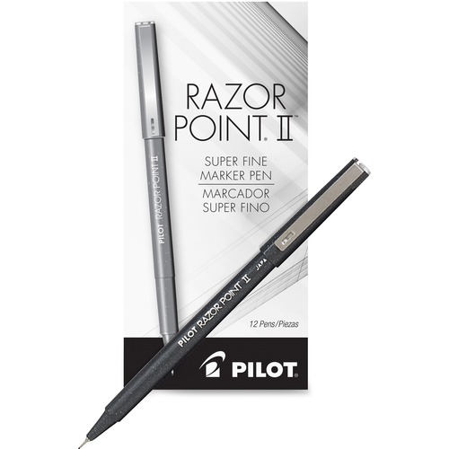 RAZOR POINT II STICK POROUS POINT MARKER PEN, 0.2MM, BLACK INK/BARREL, DOZEN