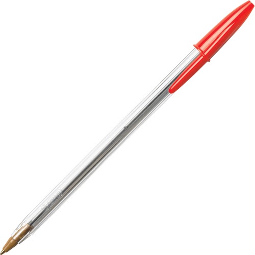 CRISTAL XTRA SMOOTH STICK BALLPOINT PEN, 1MM, RED INK, CLEAR BARREL, DOZEN