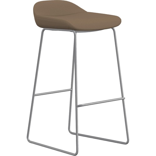 9to5 Seating  Bar Stool, Sled Base, 16"x16"x33", Latte Fabric/Silver Frame