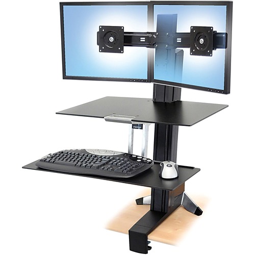 WORKFIT-S SIT-STAND WORKSTATION WITH WORKSURFACE, DUAL LCD MONITORS, 27W X 15D X 29.5H, ALUMINUM/BLACK