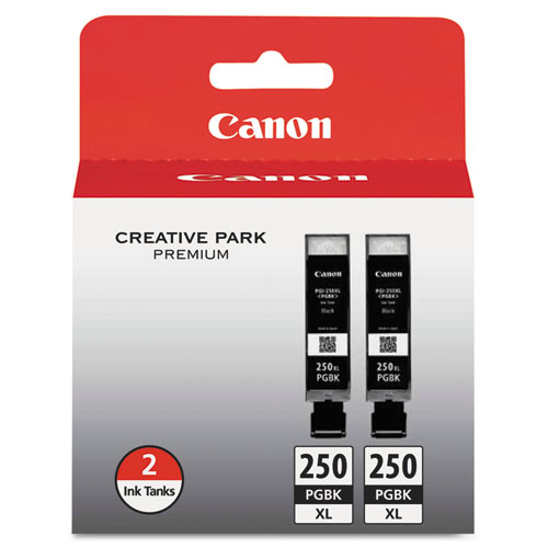 Canon 6432B004 (PGI-250XL) Black OEM High Yield Ink Cartridge (Twin Pack)