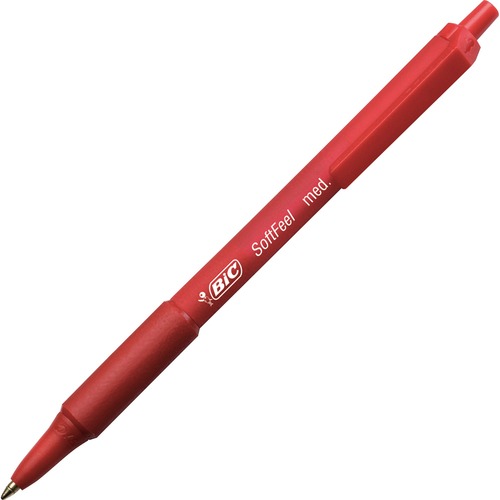 SOFT FEEL RETRACTABLE BALLPOINT PEN, MEDIUM 1MM, RED INK/BARREL, DOZEN