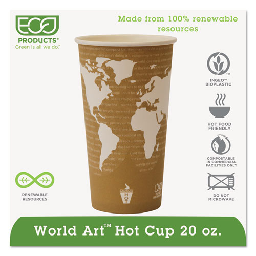 World Art Renewable Compostable Hot Cups, 20 Oz., 50/pk, 20 Pk/ct