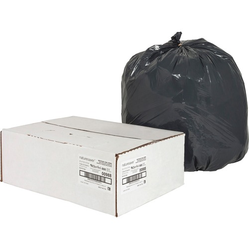 Nature Saver  Trash Can Liners,Rcycld,16 Gal,.85mil,24"x33",500/CT,BK