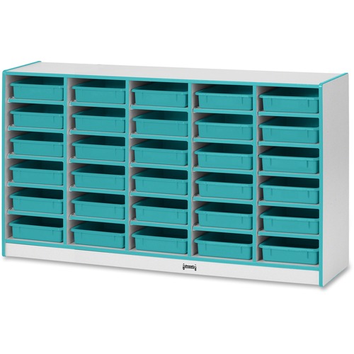 Jonti-Craft, Inc.  Mobile 30 Paper Tray Storage,w/Bins,35.5"x60"x15",Teal