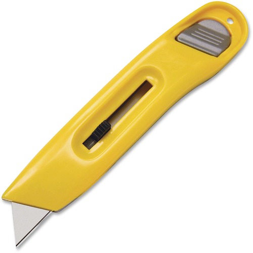 PLASTIC UTILITY KNIFE WITH RETRACTABLE BLADE AND SNAP CLOSURE, YELLOW