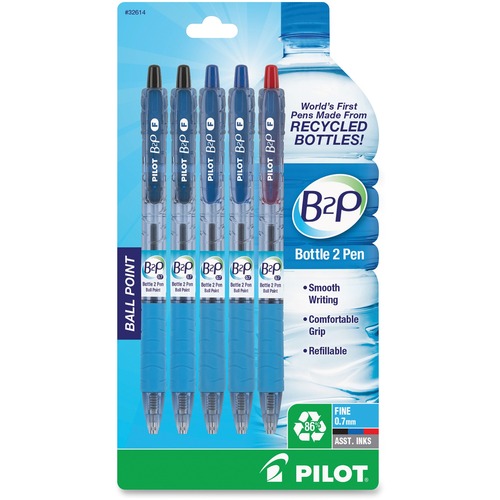 Pilot  Ballpoint Pen,Retract,Rubber Grip,Fine Pt,5/PK,CL/Ast Ink