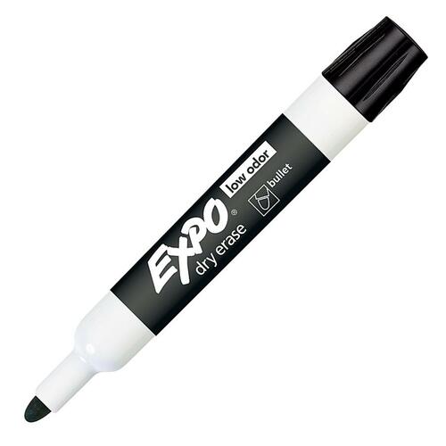 LOW-ODOR DRY-ERASE MARKER, MEDIUM BULLET TIP, BLACK, DOZEN