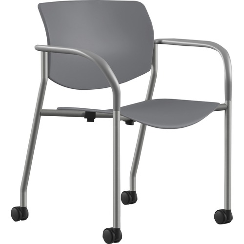 9to5 Seating  Stack Chair,w/Arms&Cstrs,25-1/2"x25"x33",GY Plastic/SR Frame