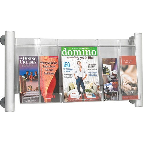 LUXE MAGAZINE RACK, 3 COMPARTMENTS, 31.75W X 5D X 15.25H, CLEAR/SILVER