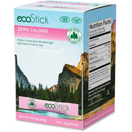 Sugar Foods Corp  Ecostick Saccharin Sweetener, 200/BX, Pink