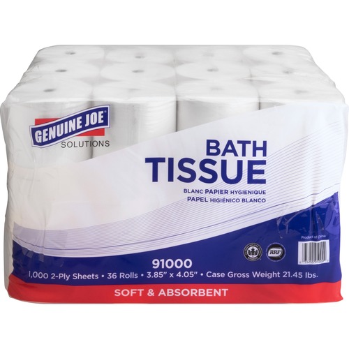 Genuine Joe  Bathroom Tissue, 2-Ply, 1000 Sheets/Roll, 36RL/CT, White