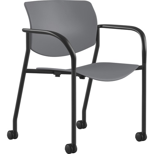 9to5 Seating  Stack Chair,w/Arms&Cstrs,25-1/2"x25"x33",GY Plastic/BK Frame