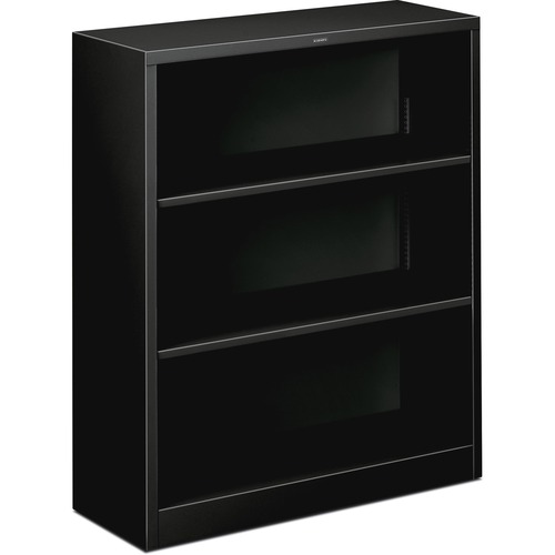 Metal Bookcase, Three-Shelf, 34-1/2w X 12-5/8d X 41h, Black