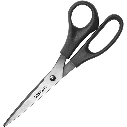 VALUE LINE STAINLESS STEEL SHEARS, 8" LONG, 3.5" CUT LENGTH, BLACK STRAIGHT HANDLE