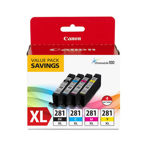 Canon 2037C005 (CLI-281) Black, Cyan, Magenta, Yellow OEM Ink Cartridges (4 pk)