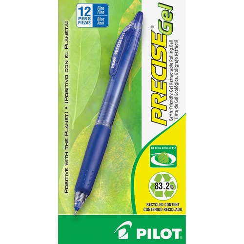 PRECISE GEL BEGREEN RETRACTABLE GEL PEN, FINE 0.7MM, BLUE INK/BARREL, DOZEN