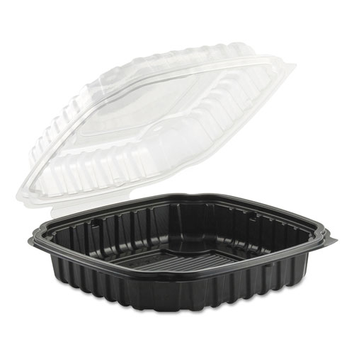 CULINARY BASICS MICROWAVABLE CONTAINER, 46.5 OZ, 10.5 X 9.5 X 2.5, CLEAR/BLACK, 100/CARTON