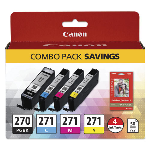 Canon 0373C005 (PGI-270) Black, Cyan, Magenta, Yellow OEM Ink Cartridge (Combo Pack)